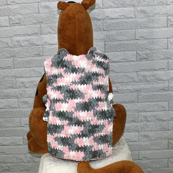 HAND CRAFTED Dog Sweater Coat Colorful Pink Chenille Cozy Crocheted XSmall - Picture 2 of 11